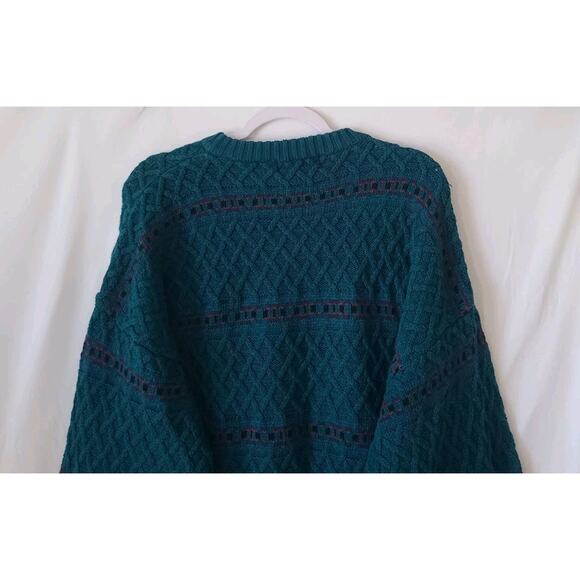 Vintage Eddie Bauer Men's Teal Purple Cable Knit Pullover Sweater Large Cotton - Picture 6 of 6